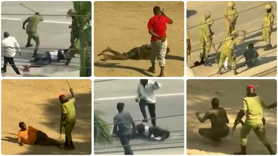 Sur ces vidéos, on peut voir des membres des forces de sécurité et des hommes habillés en civil obliger des hommes à se rouler par terre ou à marcher accroupis, tout en leur assénant des coups de matraque, de fouet ou de pied.