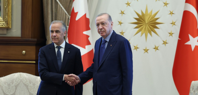 Turkish President Recep Tayyip Erdogan welcomes Canadian Prime Minister Mark Carney at the Presidential Complex, on July 7, 2026, in Ankara, Turkiye. (Photo by TUR Presidency/ Mustafa Kamaci/Anadolu via Getty Images)