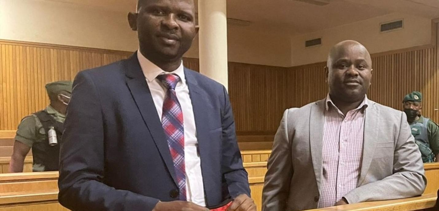 Former Eswatini members of parliament Mduduzi Bacede Mabuza (left) and Mthandeni Dube stand in court ©private