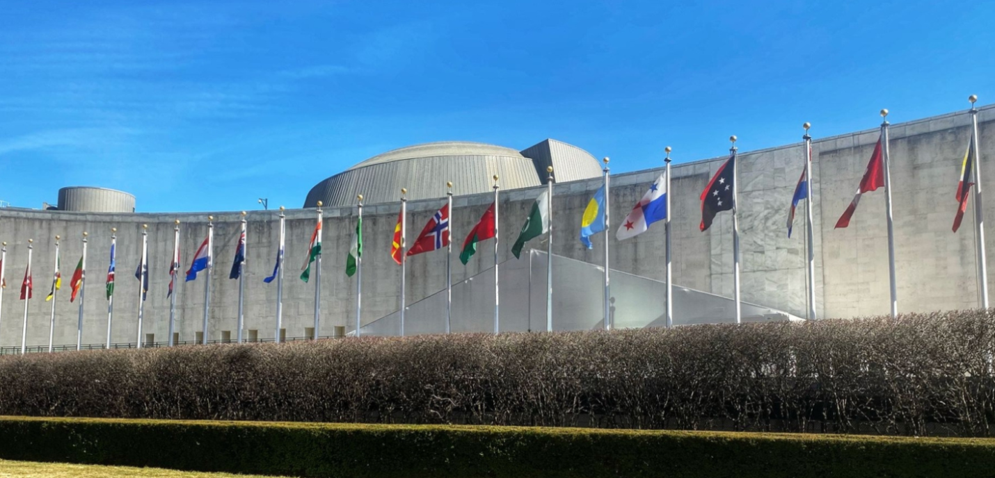 ONU Bâtiment et drapeaux des pays