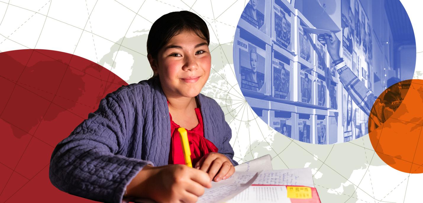 Fille qui écrit et sourit 