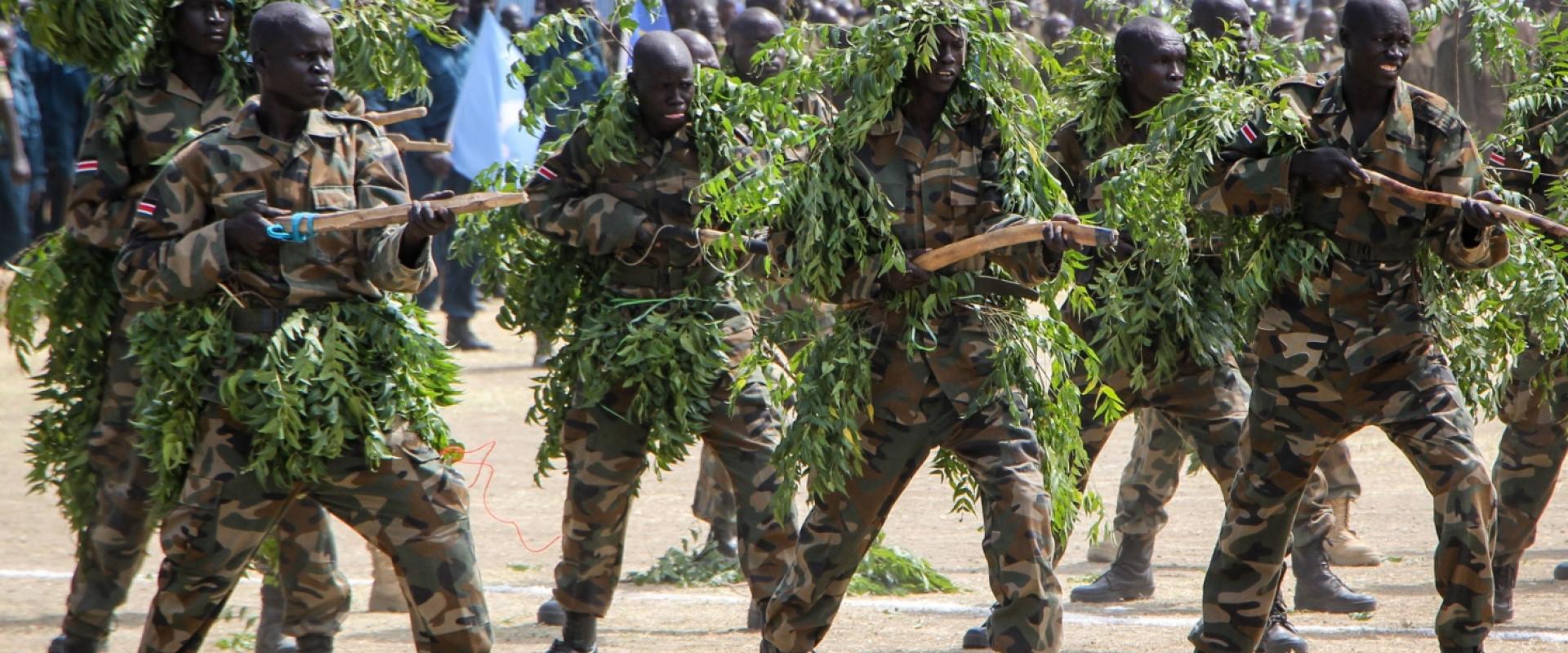 Des hommes habillés de façon à être camouflés sont armés