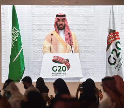 Le prince Mohammed bin Salman en conférence lors du G20