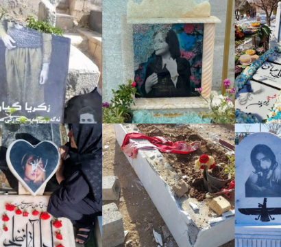 Des images des sépultures de victimes avec des photos et des messages