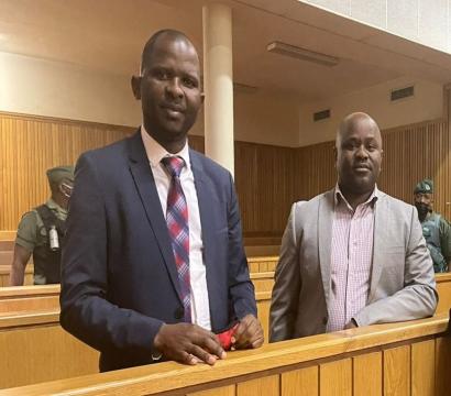 Former Eswatini members of parliament Mduduzi Bacede Mabuza (left) and Mthandeni Dube stand in court ©private