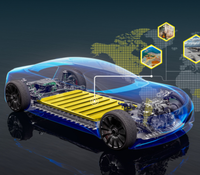 Illustration d'un véhicule électrique avec tous les types de minerais qui le composent