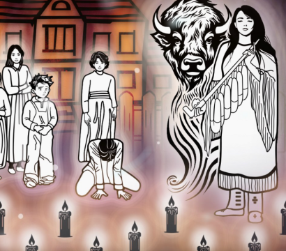Illustration de personnages représentant un peuple autochtone en deuil.