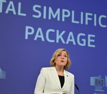 Photo d'un discours sur l'IA à l'Union Européenne 